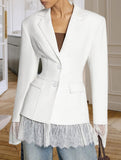 Versatile waist-cinching lace-trimmed suit jacket