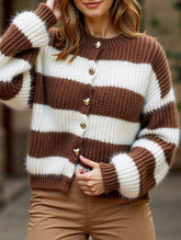 Crew neck striped knit cardigan