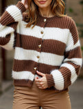 Crew neck striped knit cardigan