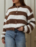 Crew neck striped knit cardigan