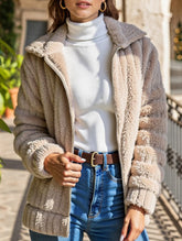 Solid color collared short plush cardigan