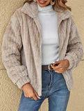 Solid color collared short plush cardigan