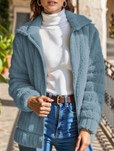 Solid color collared short plush cardigan