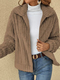 Solid color collared short plush cardigan