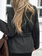 Fashionable belted long-sleeved coat