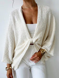 Cross-over design deep V-neck casual loose cardigan