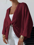 Cross-over design deep V-neck casual loose cardigan