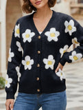 3D floral V-neck knit cardigan
