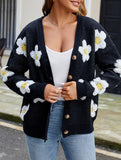 3D floral V-neck knit cardigan