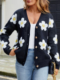 3D floral V-neck knit cardigan