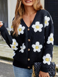 3D floral V-neck knit cardigan