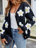 3D floral V-neck knit cardigan