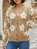 3D floral V-neck knit cardigan