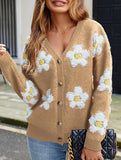 3D floral V-neck knit cardigan