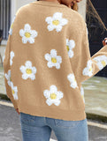 3D floral V-neck knit cardigan