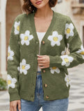 3D floral V-neck knit cardigan