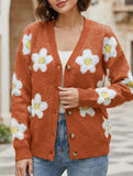 3D floral V-neck knit cardigan