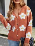3D floral V-neck knit cardigan
