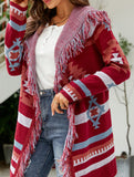 Tassel Geometric Jacquard Cardigan