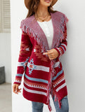 Tassel Geometric Jacquard Cardigan