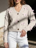 Loose and sweet bow-knitted V-neck cardigan