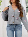 Loose and sweet bow-knitted V-neck cardigan