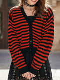 Casual short striped V-neck knit cardigan