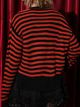 Casual short striped V-neck knit cardigan