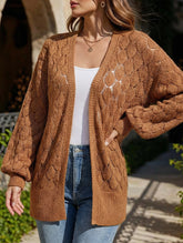 Mid-length openwork knit cardigan