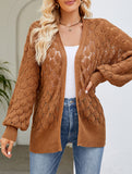 Mid-length openwork knit cardigan