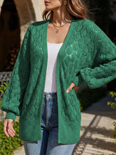 Mid-length openwork knit cardigan