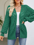 Mid-length openwork knit cardigan