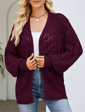 Mid-length openwork knit cardigan