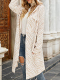 Striped hooded plaid knit cardigan