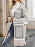 Striped hooded plaid knit cardigan