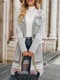 Striped hooded plaid knit cardigan