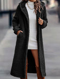 Stylish long solid color long-sleeved hooded jacket