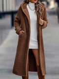 Stylish long solid color long-sleeved hooded jacket
