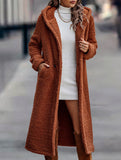 Stylish long solid color long-sleeved hooded jacket