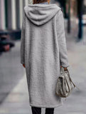 Stylish long solid color long-sleeved hooded jacket
