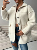 Casual loose-fitting fleece jacket with lapel
