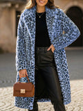 Stylish leopard print plush mid-length coat