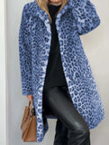 Stylish leopard print plush mid-length coat
