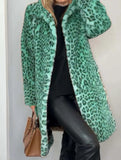 Stylish leopard print plush mid-length coat