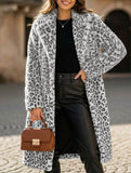 Stylish leopard print plush mid-length coat