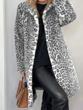 Stylish leopard print plush mid-length coat