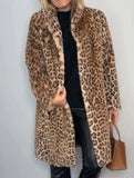Stylish leopard print plush mid-length coat