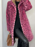 Stylish leopard print plush mid-length coat
