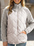 Patchwork Zipper Long-Sleeved Cardigan