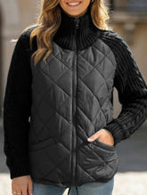 Patchwork Zipper Long-Sleeved Cardigan